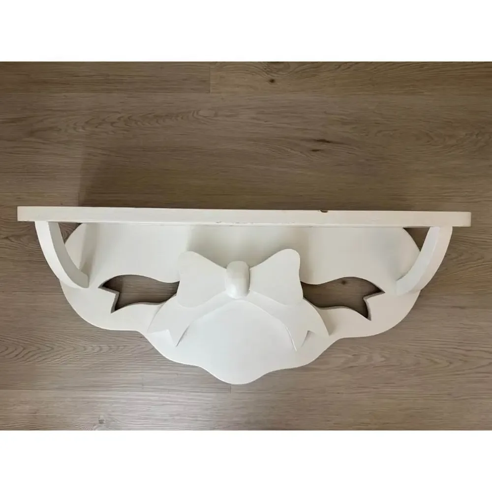 Vintage 90s White Painted Wood Bow Shelf